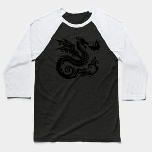 Mystical Black Dragon Tribal Art Fantasy Baseball T-Shirt